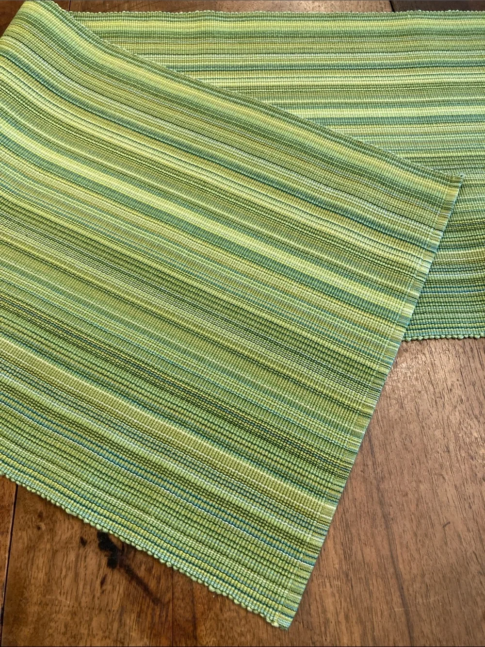 Woven Green Striped Table Runner chartreuse teal home dinning